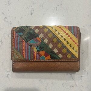 Fossil Patterned Brown Leather Wallet